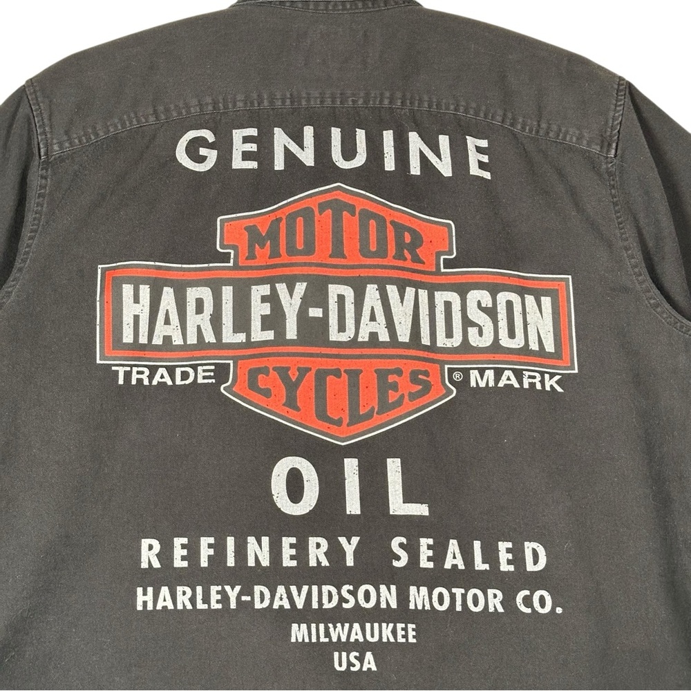 HARLEY-DAVIDSON VINTAGE Canvas Genuine Oil Graphic Button Down Utility Shirt - Picture 3 of 9